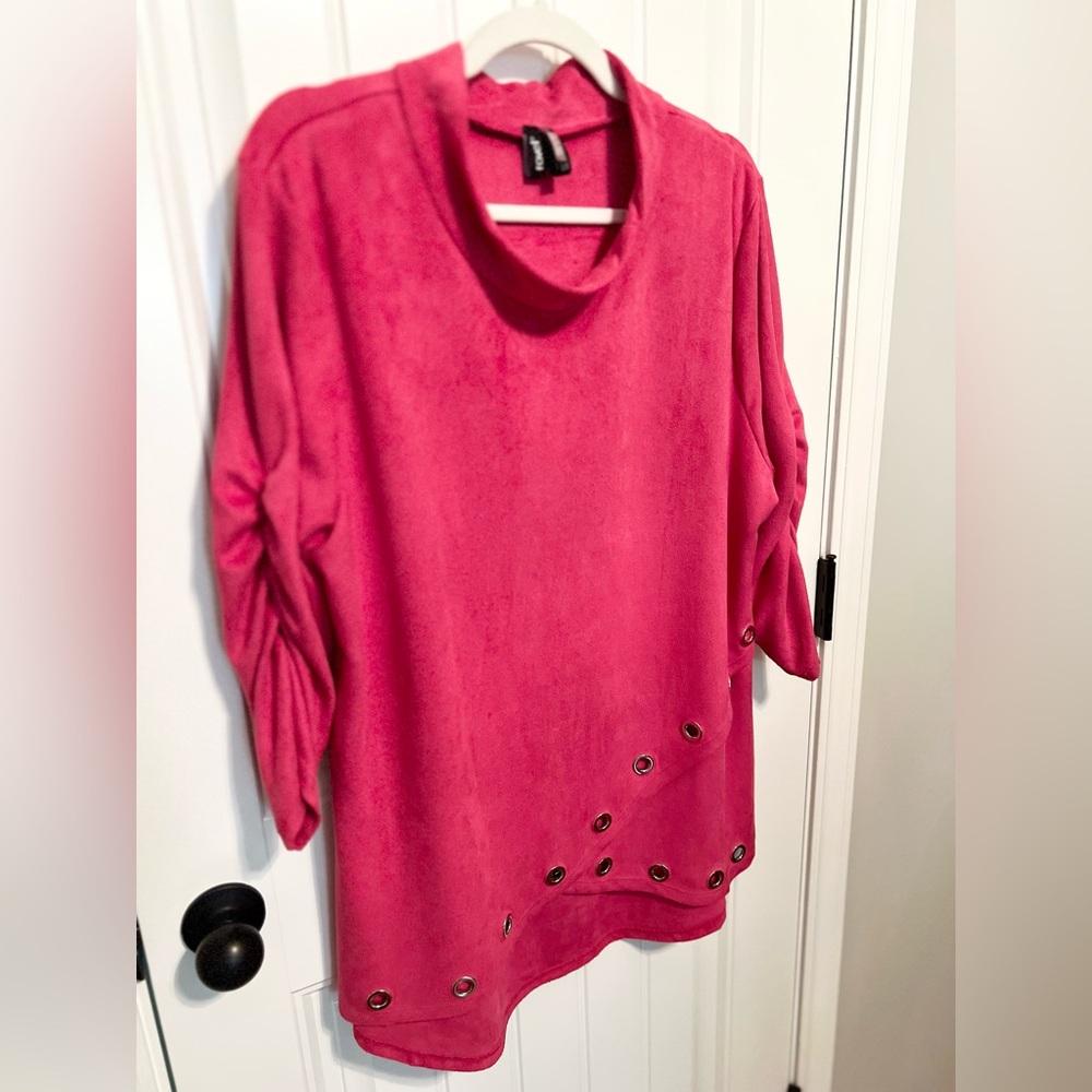 Ravel Fuchsia Faux Suede Tunic with Grommet Accents